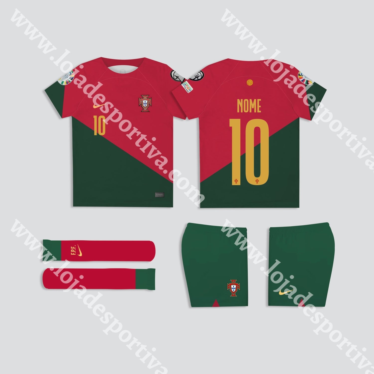Kit Criança Principal Portugal Mundial 2022 1-2 Anos Camisola Futebol