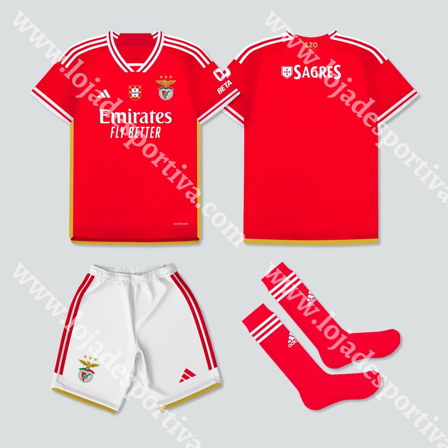 Novo Kit Criança Principal Sl Benfica 23/24 Camisola Futebol