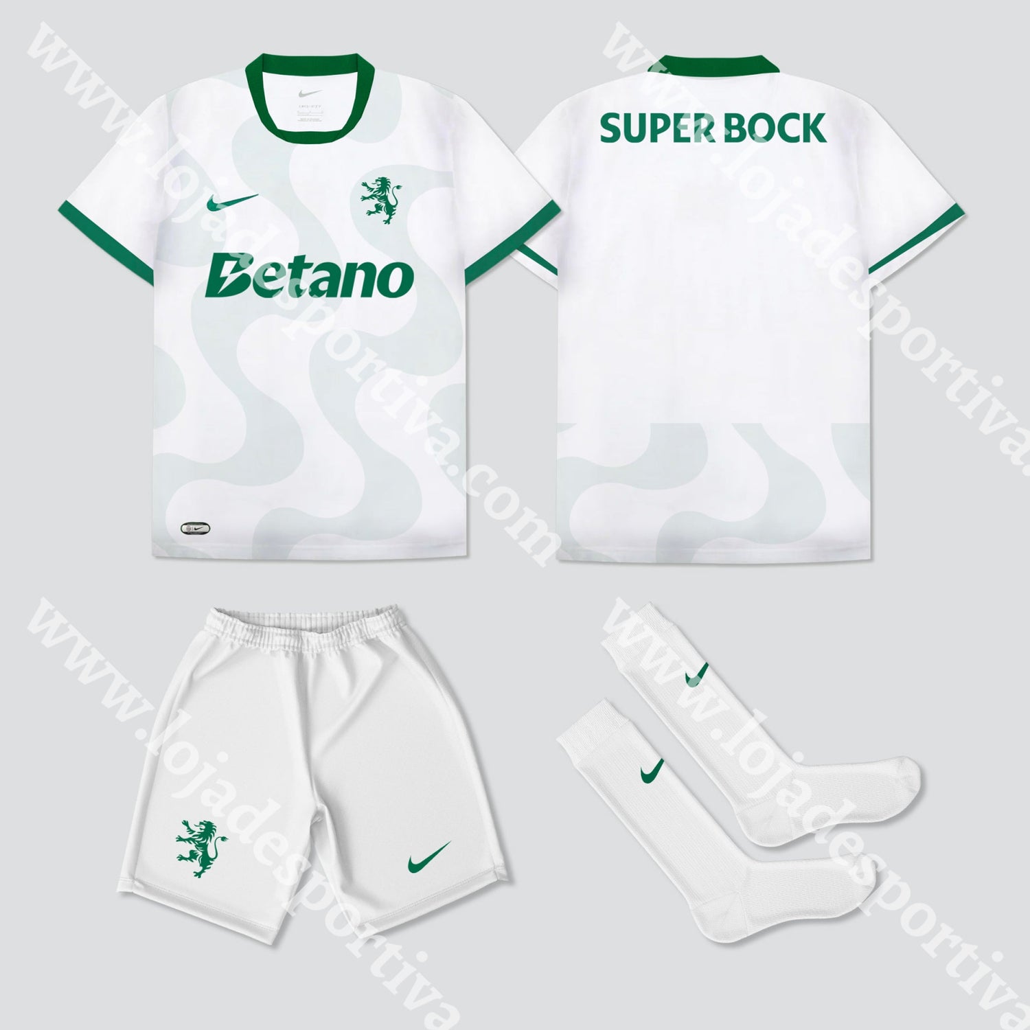NOVO KIT CRIANÇA ALTERNATIVO BRANCO SPORTING CP 25/26 1-2 Anos
