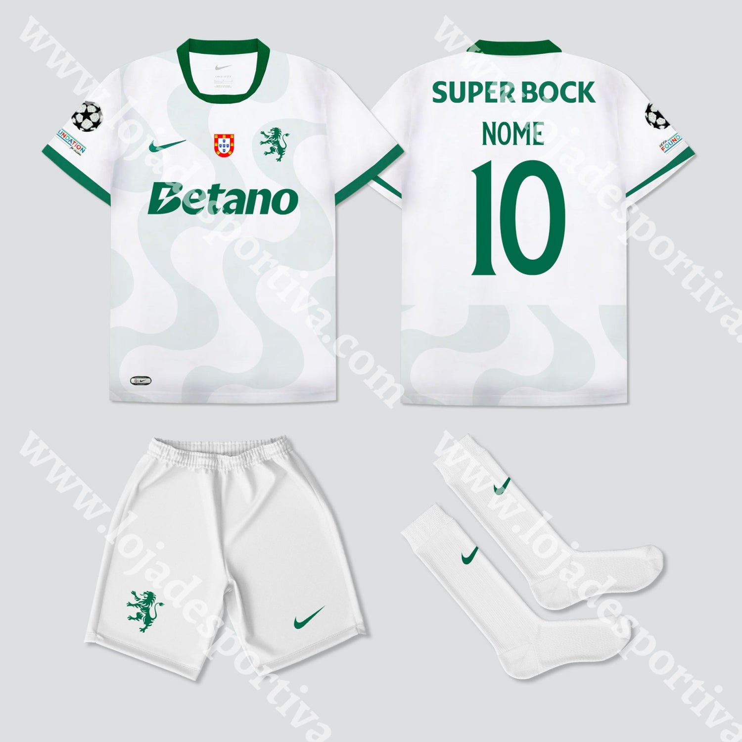 NOVO KIT CRIANÇA ALTERNATIVO BRANCO SPORTING CP 25/26
