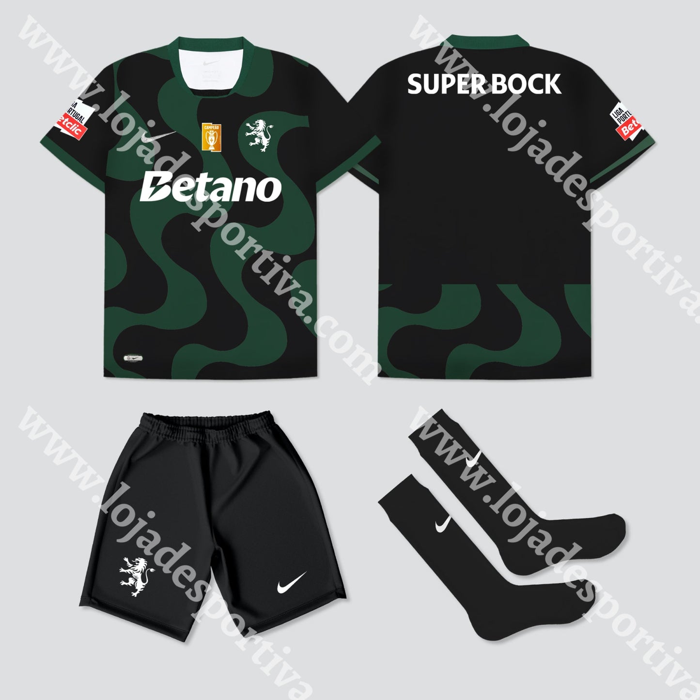 NOVO KIT CRIANÇA ALTERNATIVO PRETO SPORTING CP 25/26
