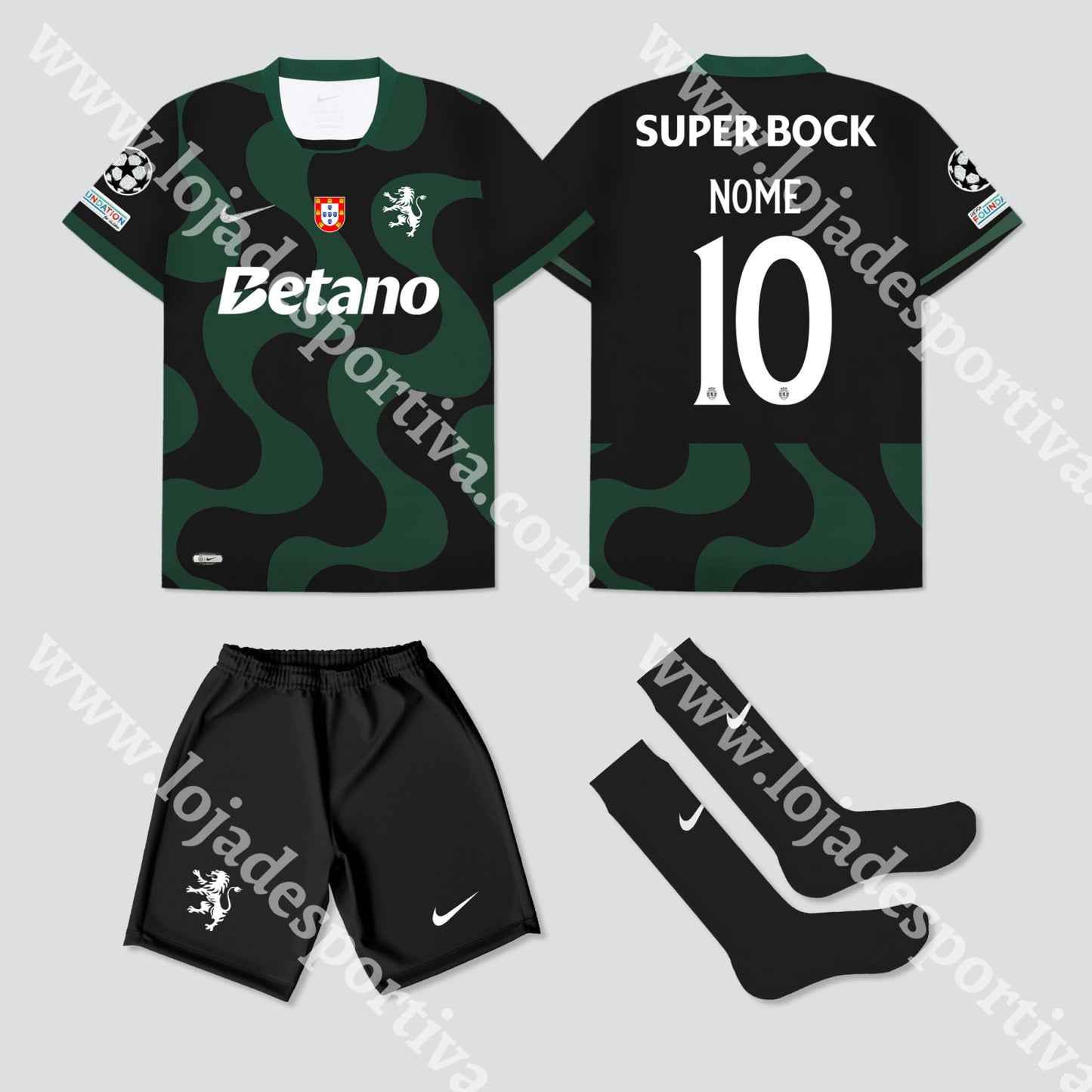 NOVO KIT CRIANÇA ALTERNATIVO PRETO SPORTING CP 25/26