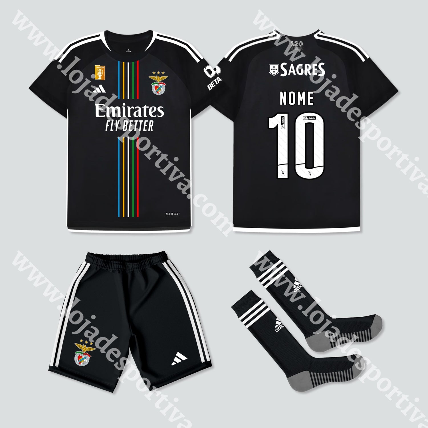 Novo Kit Criança Alternativo Sl Benfica 23/24 Camisola Futebol